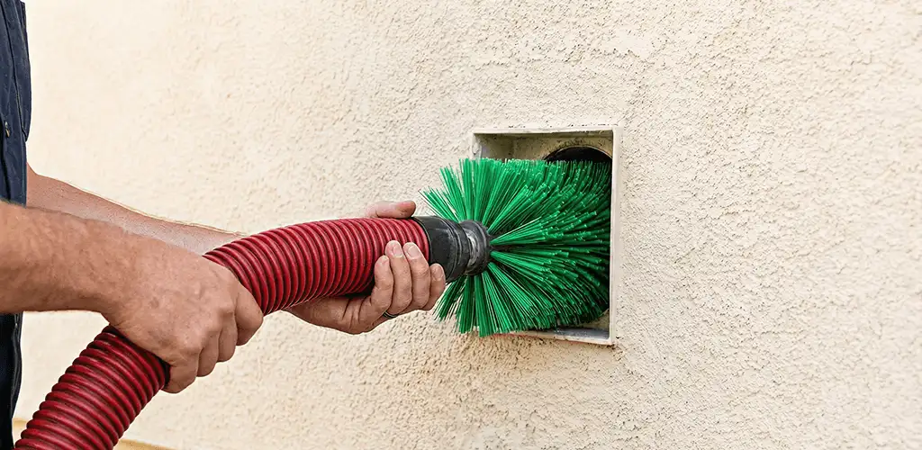 Air duct cleaning brush removing debris from a vent opening in San Antonio, TX