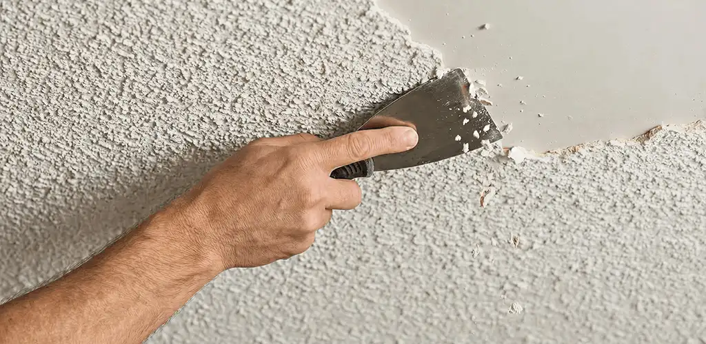 Popcorn ceiling removal scraping off textured ceiling finish in San Antonio, TX