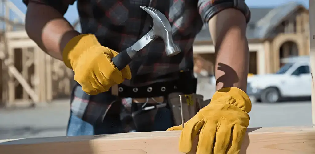 Handyman fixing wood trim with a hammer for home repairs in San Antonio, TX