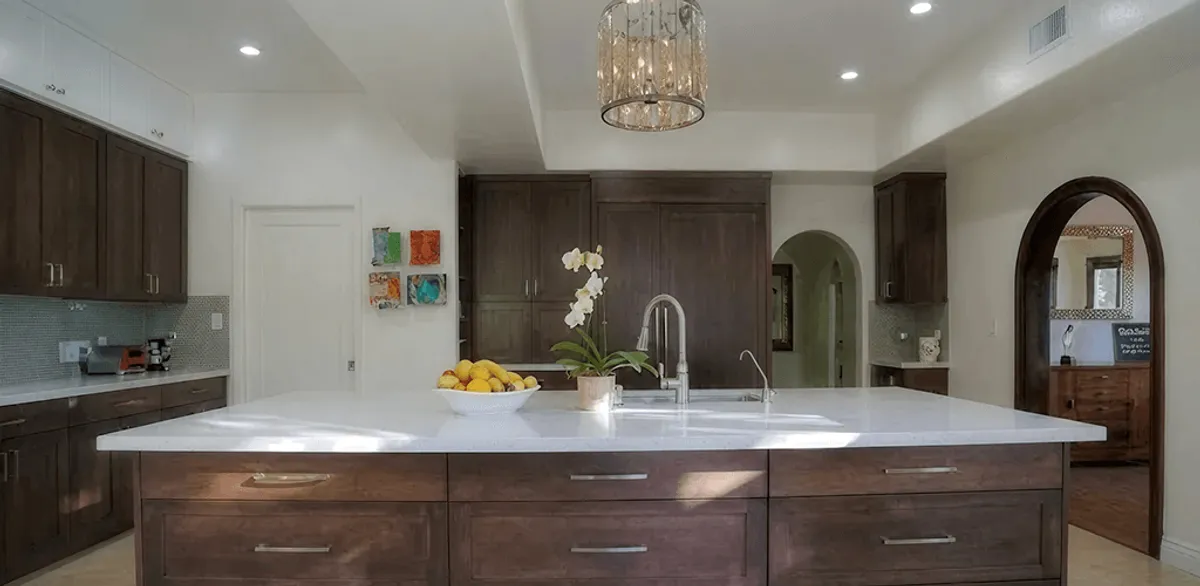 Cabinet refacing project with updated kitchen cabinets and island in San Antonio, TX