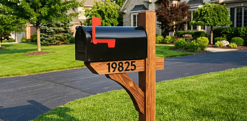 New mailbox installation with post and address number for a home in San Antonio, TX